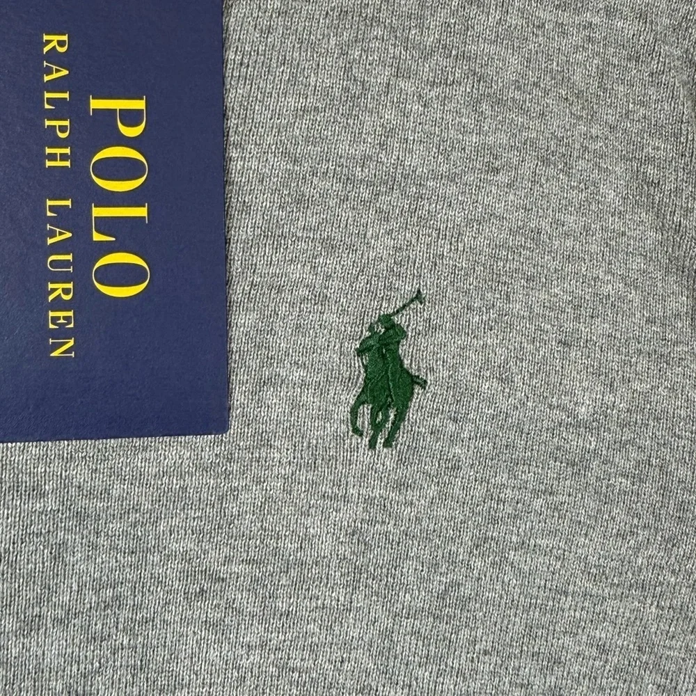 NWT Polo Ralph Lauren Medium Pima Cotton V-Neck Sweater in Gray With Horse Logo